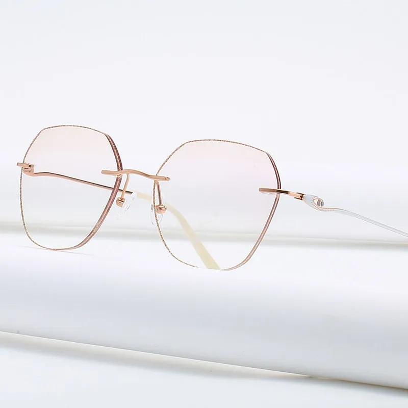 Zirosat 9148 Women's Eyeglasses Titanium Rimless Eyewear Diamond Trimmed
