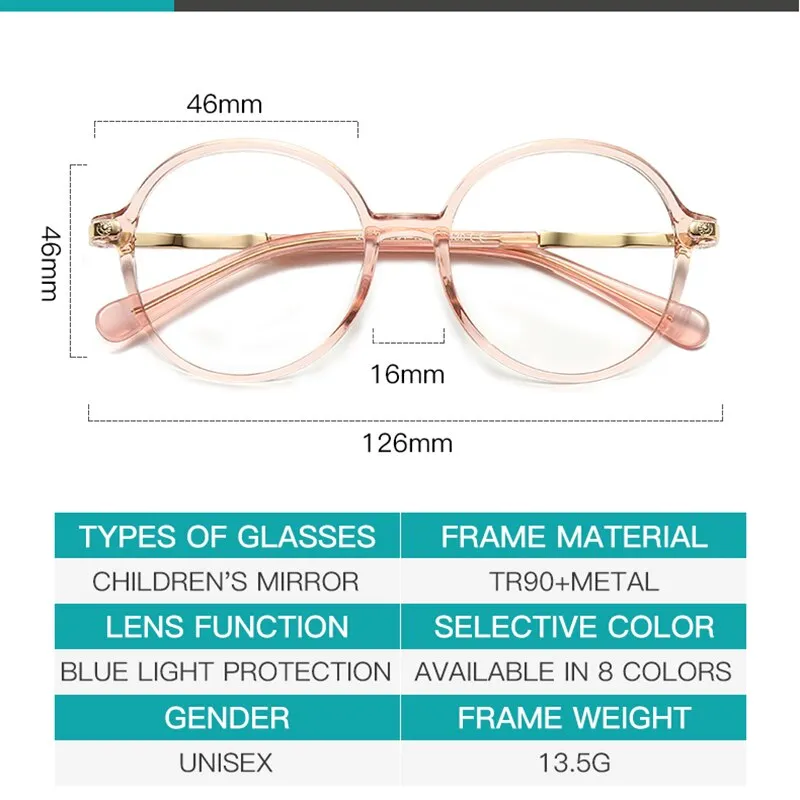 Zirosat Children's Unisex Full Rim Round Tr 90 Alloy Eyeglasses 20201
