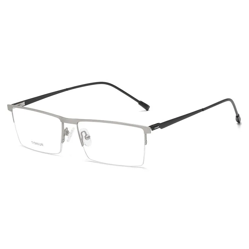 Zirosat Men's Semi Rim Square Titanium Eyeglasses P8826