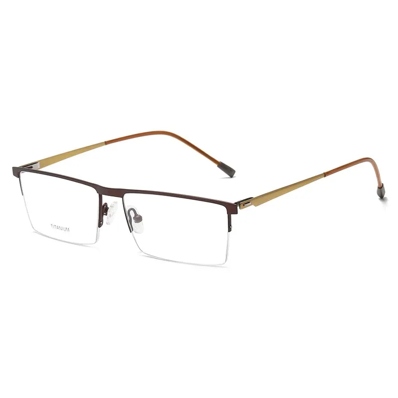 Zirosat Men's Semi Rim Square Titanium Eyeglasses P8826