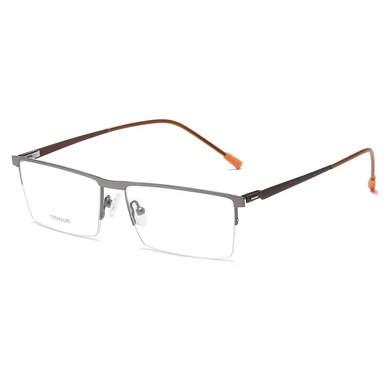 Zirosat Men's Semi Rim Square Titanium Eyeglasses P8826