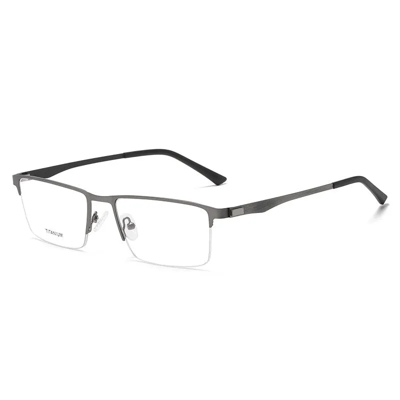 Zirosat Men's Semi Rim Square Titanium Eyeglasses P9867