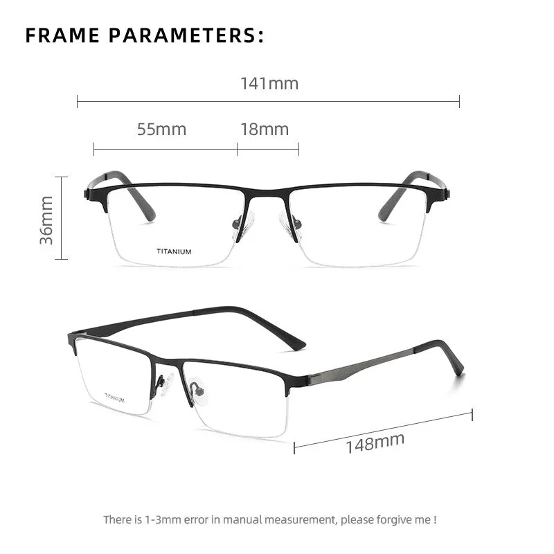 Zirosat Men's Semi Rim Square Titanium Eyeglasses P9867