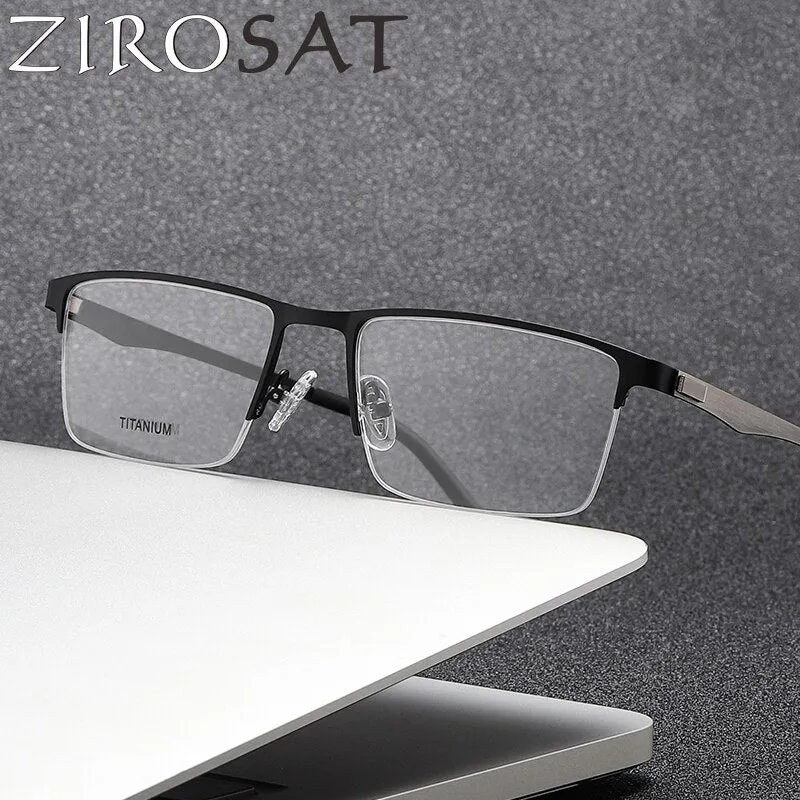 Zirosat Men's Semi Rim Square Titanium Eyeglasses P9867