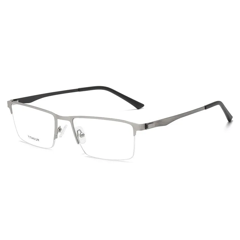 Zirosat Men's Semi Rim Square Titanium Eyeglasses P9867