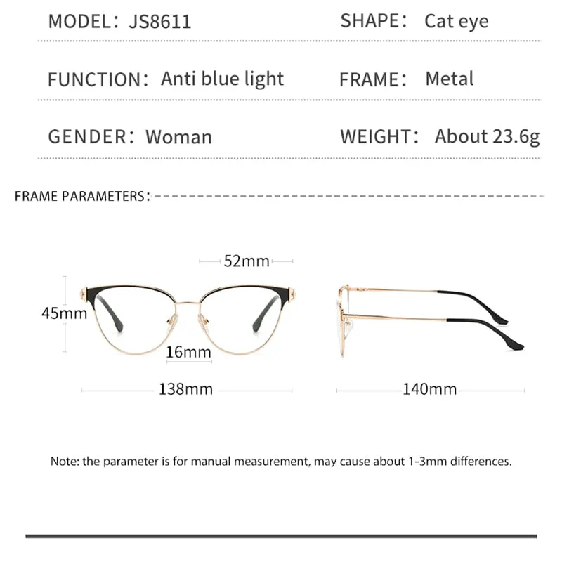 Zirosat Women's Full Rim Cat Eye Acetate Alloy Eyeglasses 8611